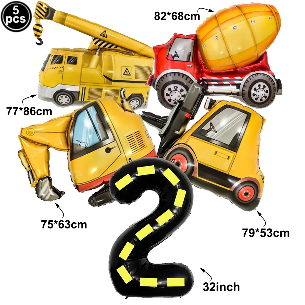 5 stücke Bau Party Ballon 32'' Gabelstapler Bagger Lkw Ballon 1-9 Digitale Folie Ballon Junge Bau Geburtstag Dekore – Detail 3