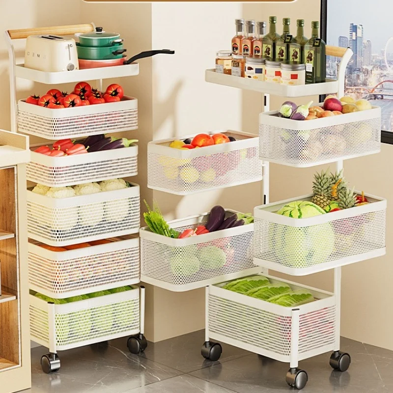 For Kitchen Multifunctional Racks Floor-To-Ceiling Multi-Layer Carts Rotating Fruit And Vegetable Baskets Snack Storage Racks