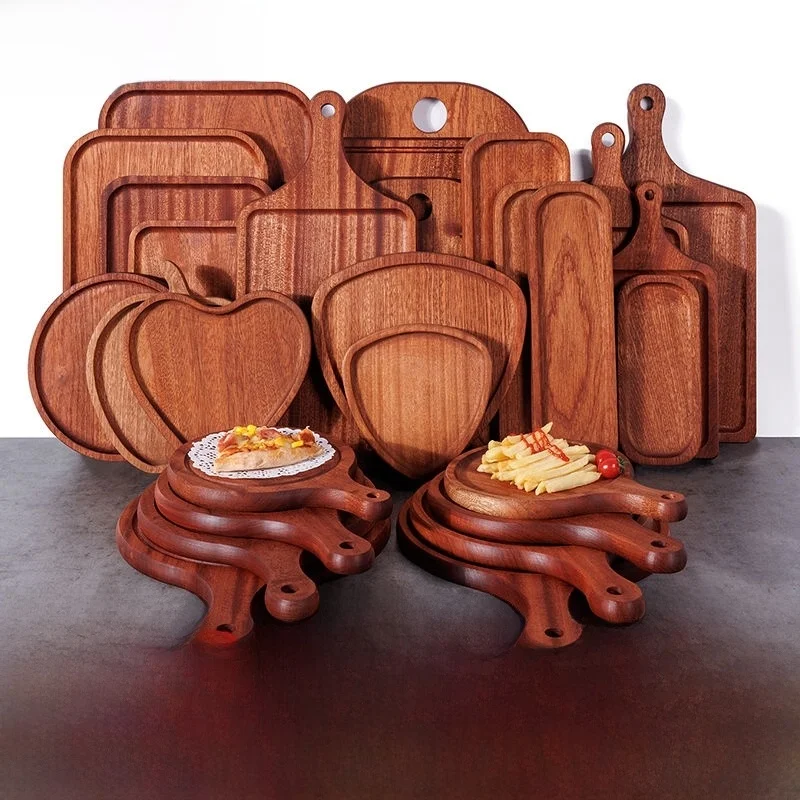 

Japanese Style Teak Wood Pizza Sushi Tray round Wooden Fruit Rectangle Beefsteak Plate Home Use Dining Tableware