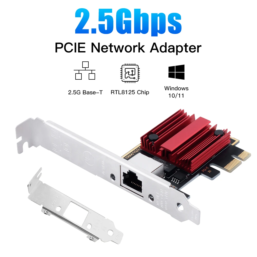 2,5G PIC-E zu RJ45 Netzwerkadapter RTL8125 Chip 100/1000/2500Mbps Gigabit Ethernet Lan Controller Adapter für PC Einfache Einstellung