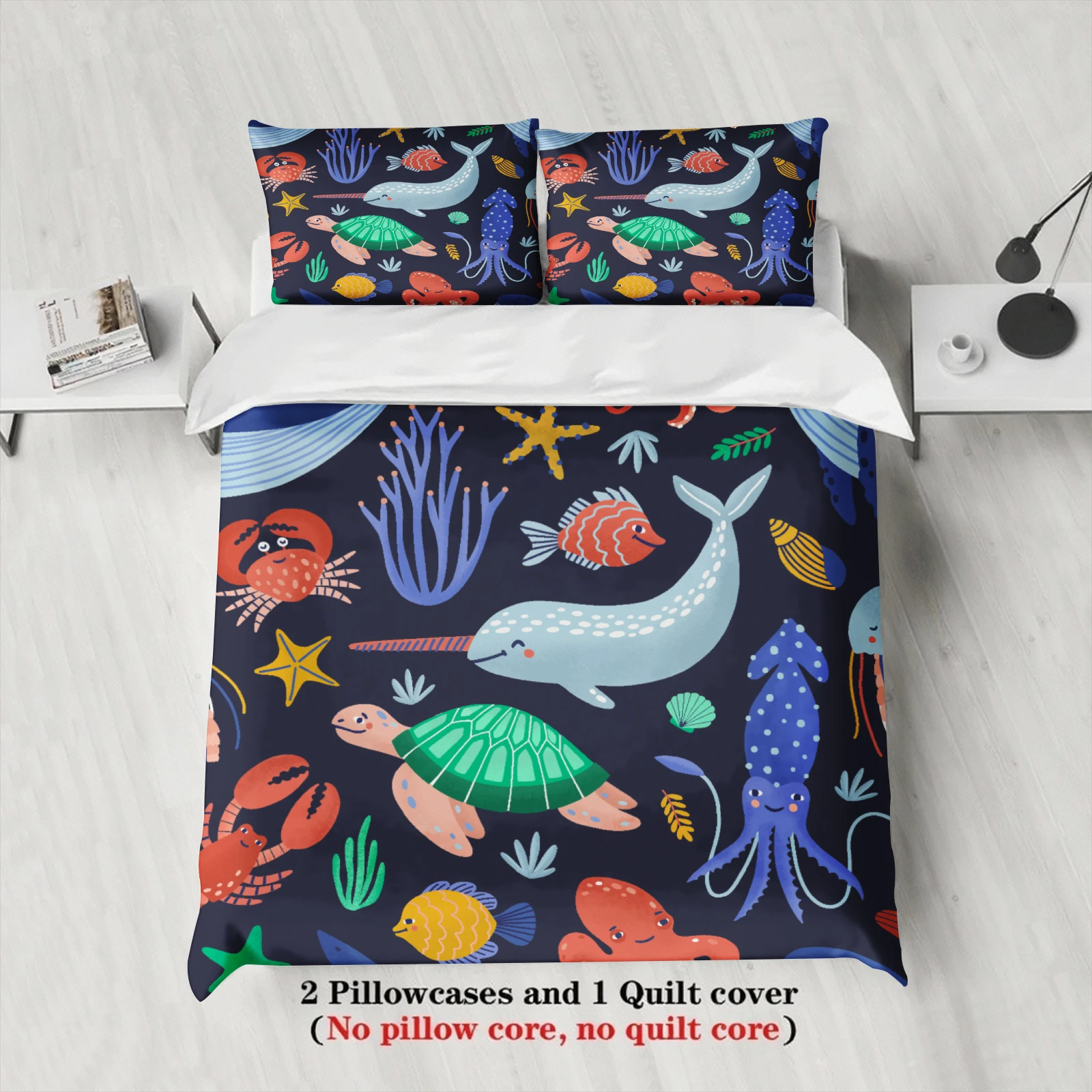 3pcs Ocean Animal Bedding Sets Bedroom Playful For Kids Children3D Printed Sea Life Duvet Cover Sets With Pillowcases No Filling