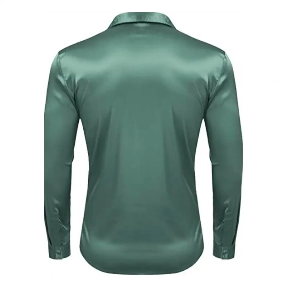 Men High-quality Shirt Men's Glossy Dress Shirt Solid Color Long Sleeve Business Shirt Casual Button-up for Weddings Parties