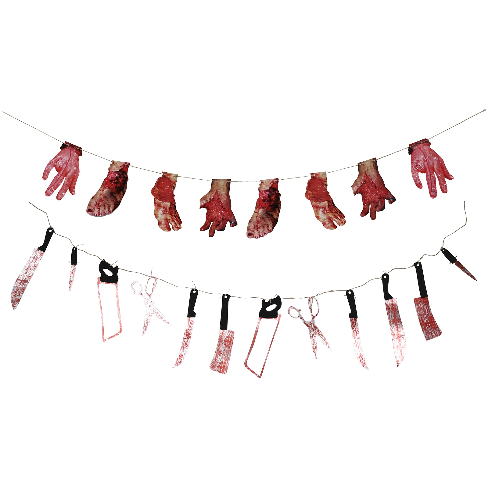 

Broken Hands Feet Blood Knife String Prop 2 Sets Bloody Halloween Decorations Spooky Garland Plastic Props Horror Scene Body
