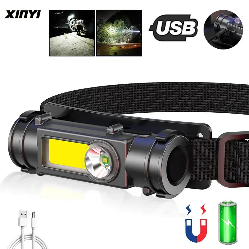 

Portable Mini LED Flashlight XPE+COB Led Headlamp Powerful Built-in 18650 Battery Camping Fishing Headlight Torch with magnet