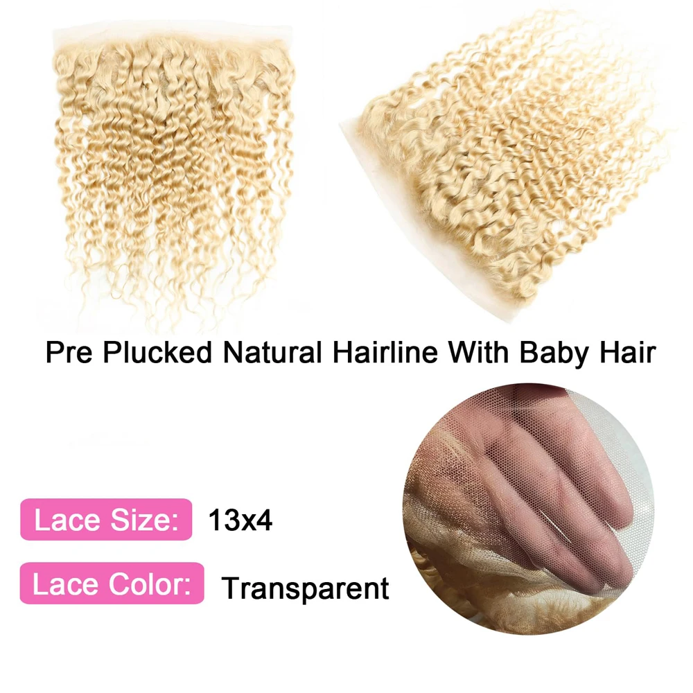 12A Grado 613 Rubio 13x4 Onda profunda Cabello humano Frontal de encaje Pre-arrancado 150% Densidad Cabello virgen brasileño de extremo completo