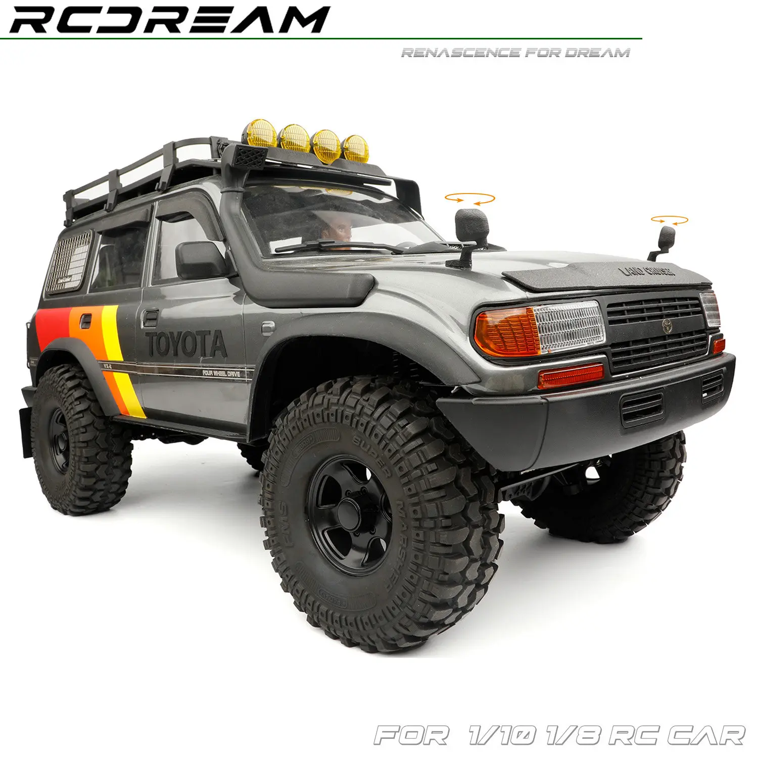 RC Car Front Mirror Sand Plate Mirror Machine Cover Hood View Rear Mirror for 1/10 RC Crawler FCX10 LC80 LC79