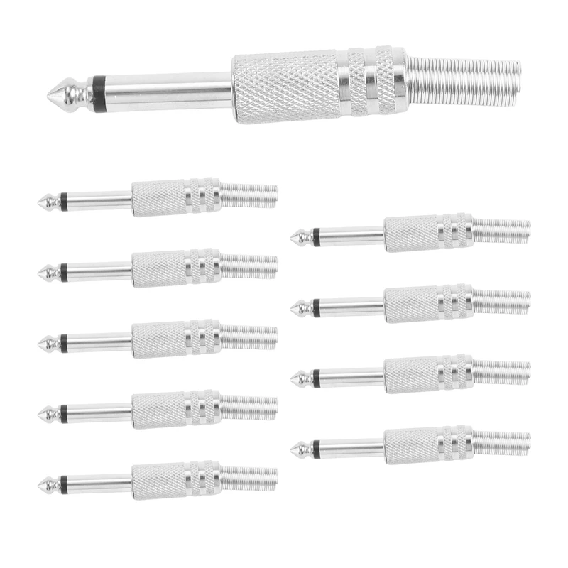 6.35mm Mono Amplifier Plug 1/4Inch Male Mono Monaural Jack Audio Cable Connector Plug Microphone 10Pcs