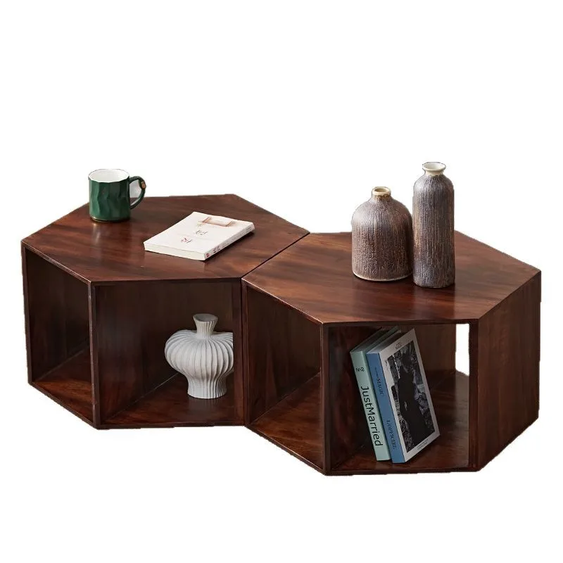 

Nordic modern simple small apartment South American walnut sofa side table tea cabinet Multifunctional corner table coffee table
