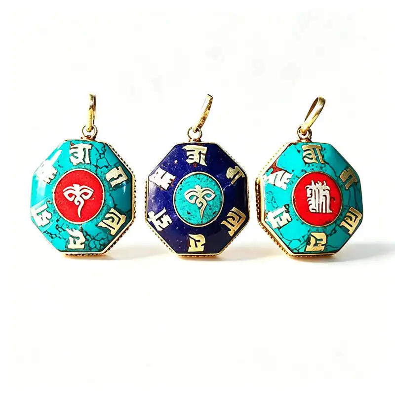 Tibetan Mantras Amulet Pendants Buddha Eye Wisdom Eye Copper Octagon TBP213