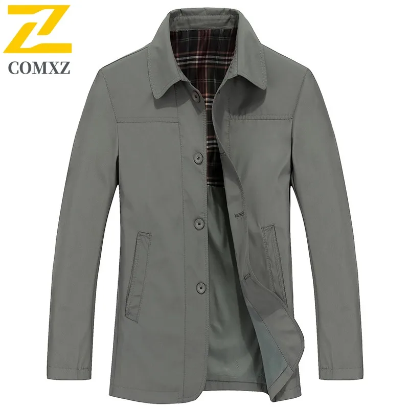 

COMXZ 2025 Men Notch Collar Jacket Loose Fit Middle Aged Casual Coat Outfit Spring Autumn Fashion Trendy lightweight windbreaker