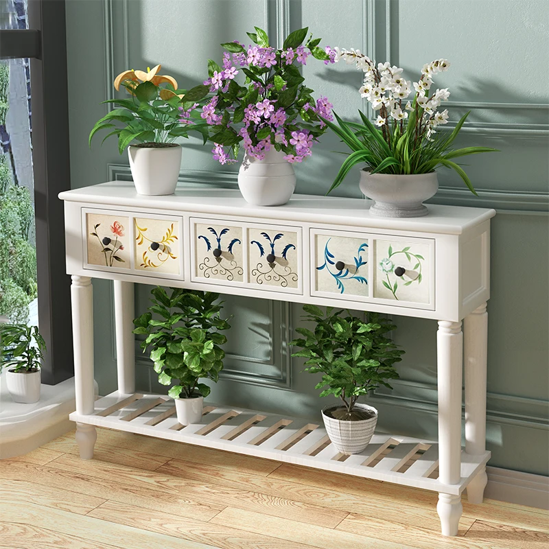 

American solid wood flower stand, balcony rack, floor-to-ceiling entrance, aisle decorative cabinet, living room by wall cabinet