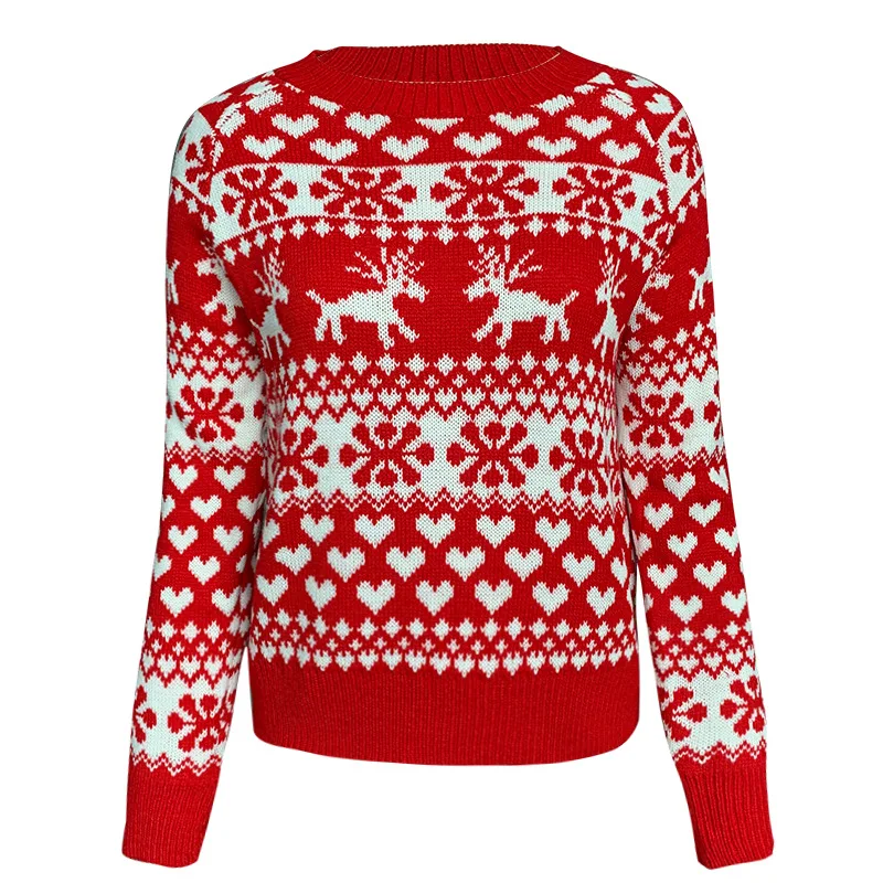 Winter Autumn Pullover Clothes Christmas Deer KnittedSweater Women Long Sleeve Round Neck Ladies Jumper Fashion Casual