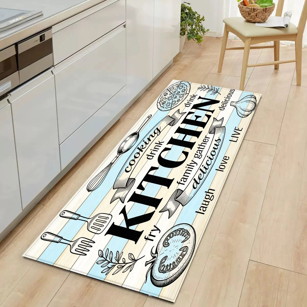 VIKAMA Sketch Kitchen Tool Runner Mat Waterproof Oilproof Non Slip Anti Fatigue Vintage Farmhouse Kitchen Floor Doormat