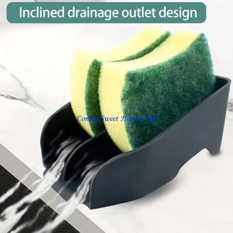 

LXAF Kitchen Sink Raised Soap Holder With Drain Spout Cleaning Tool Storage Rack Efficient Drying Silicone Dish Sponge Holder