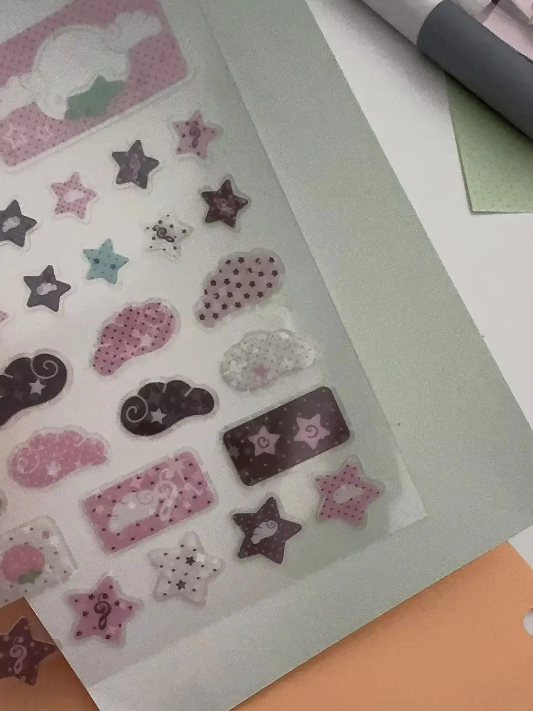 1pc Korean Pink Brown Series Flash Film Stickers Music Note Strawberry Star DIY Gu Card Phone Case Decor