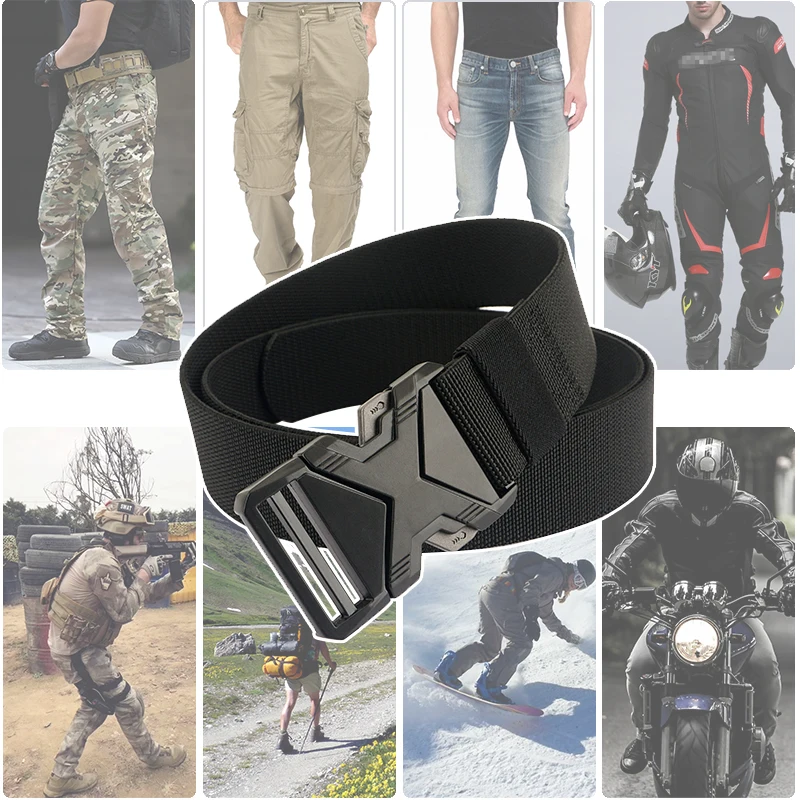 HSSEE New 105cm to 125cm Elastic Belt for Men Metal Buckle Quick Release Military Tactical Belt Soft Nylon Casual Belt Male