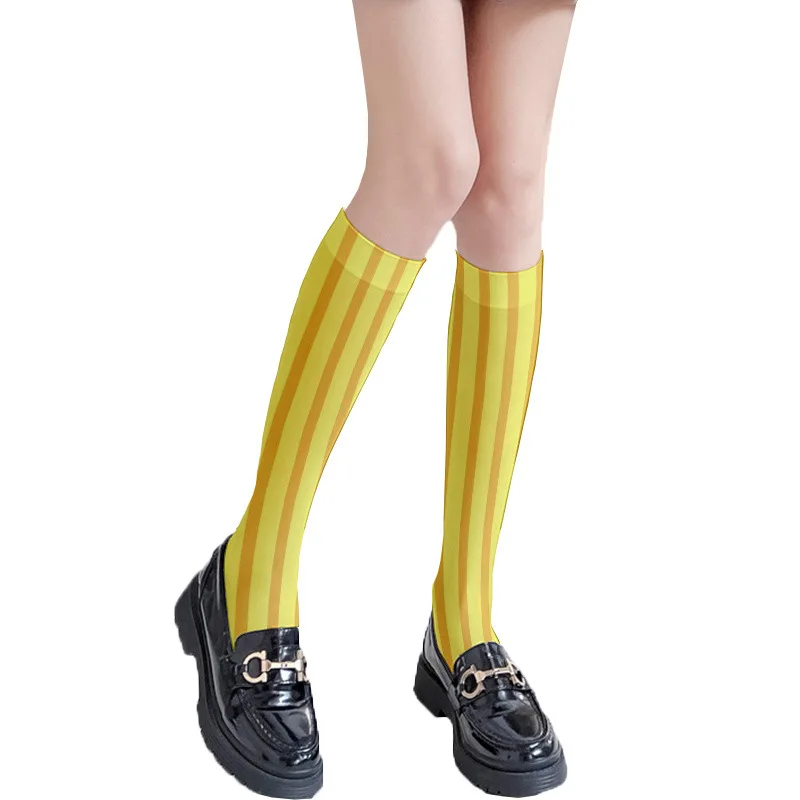 2025年ハロウィン 日本風ストライプロリータソックス 可愛い ソフトガール風 細見え オーバーニーロングストッキング コスチューム ボトムストッキング アクセサリー
