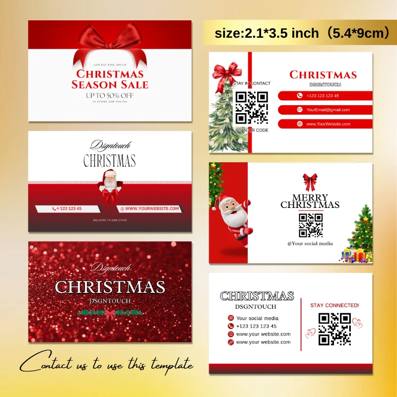 

DSGNTOUCH Christmas Business Cards Red White Santa Design 9x5.4cm Glossy Finish Custom Text Print for Beauty Salon Free Design