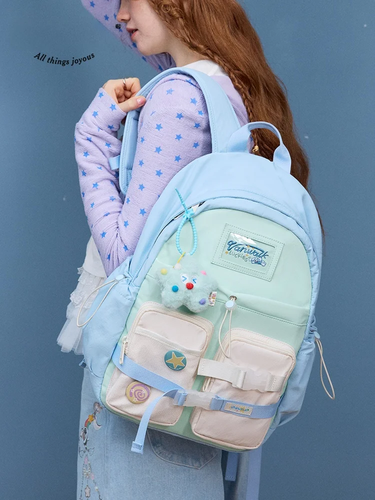 

VANWALK Luy Star, большая сумка для книг Capaci с двойным овальником Fisk для младших и старшеклассников, повседневная сумка для книг в кампусе для женщин