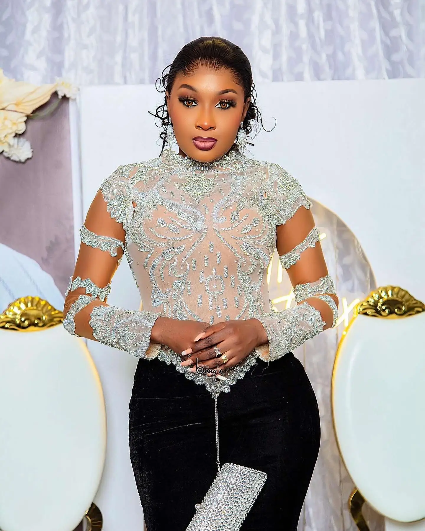 Aso Ebi Style Black Velvet Prom Dresses with Silver Beaded Lace African Birthday Dress Plus Size Nigerian Wedding Party Dresses