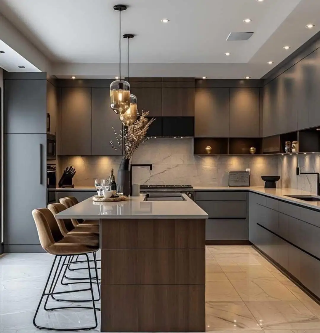 Italian Gray Simple Kitchen Cabinet - Modern Design Wood Grain Look for Storage Organization