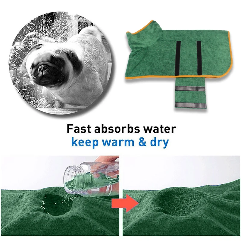 Quick Dry Microfiber Absorbent Bathrobe, Beach Towel, Pet Warm Clothes, Accessories for Large Medium and Small Dogs