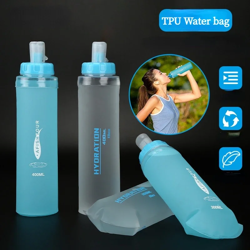 500ML Outdoor Sports Soft Water Bag Folding Suction Nozzle Silicone Cross-country Running Cycling Drinking Water Bag Portable