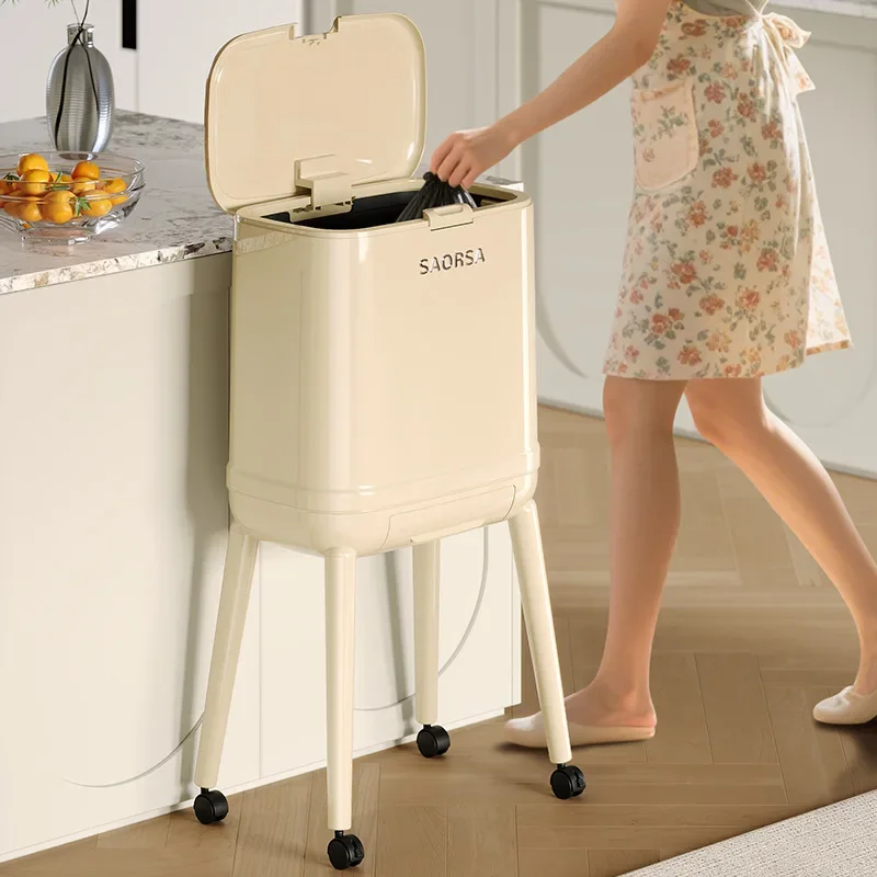 Trash Can Kitchen 2025 New Large Capacity with Lid Fashion Press-type No Bend Over Movable Bathroom Living Room Trash Can