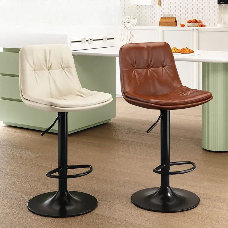 The first layer of cowhide light luxury high stool, modern simple lifting rotating bar chair, household island chair