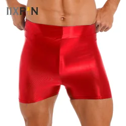 Calções de natação brilhante dos homens banho de óleo brilhante boxer shorts liso elástico curto leggings treino esporte ginásio yoga surf bottoms