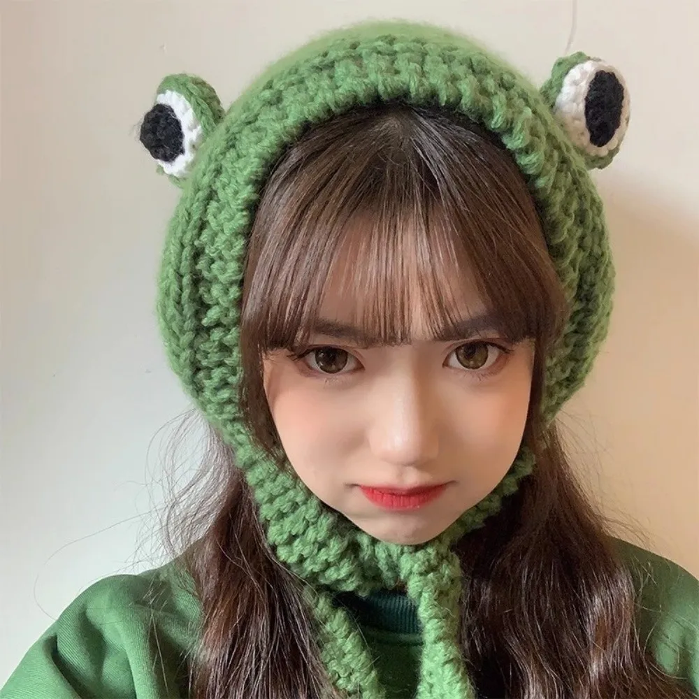Gift Idea Cute Knitted Frog Hat Warm Korean Style Women Beanie Hat Knitted Warm Hat Cap Autumn Season