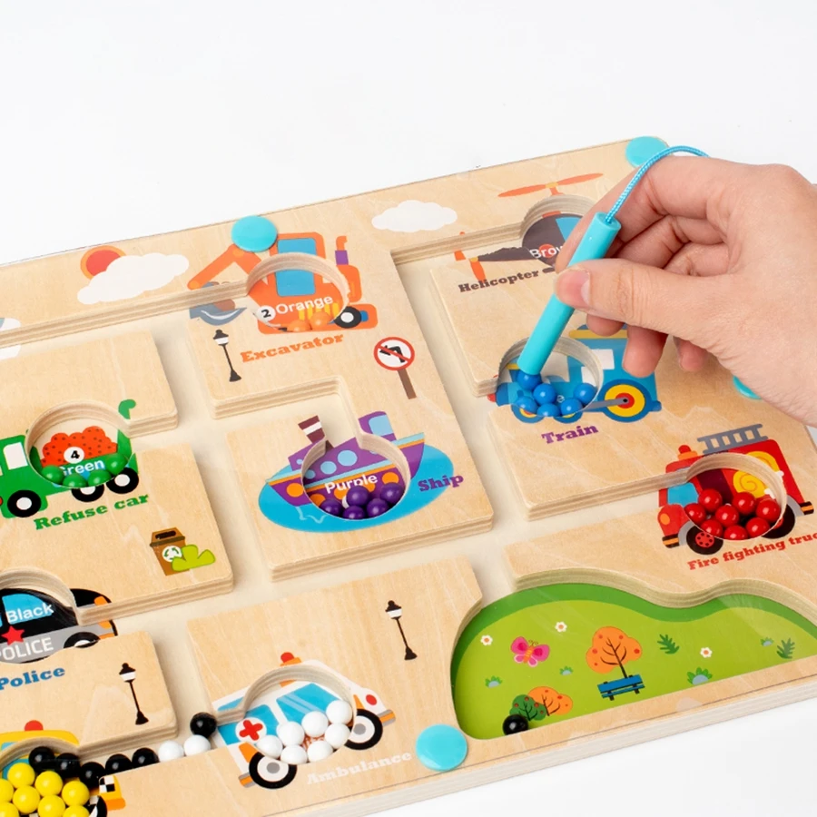 Tablero a juego de colores de estilo dinosaurio con tablero de actividades Montessori magnético, juguetes de cuentas de succión magnética de madera para niños y niñas