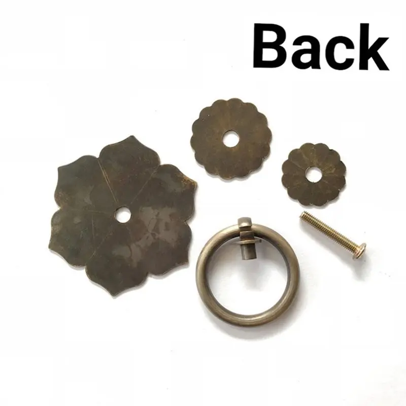 VOFUN-Vintage Drop Ring Knobs Tone Ring Pulls Flower Shape For Dresser Wardrobe Kitchen Drawer Cabinet Hardware