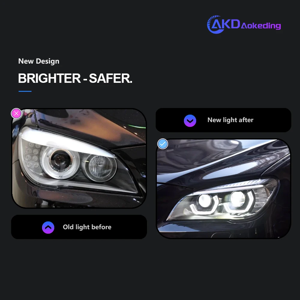 AKD Head Lamp for BMW F01 F02 LED Headlight 2009-2015 Headlights 740i 730i 735i DRL Turn Signal High Beam Angel Eye Projector