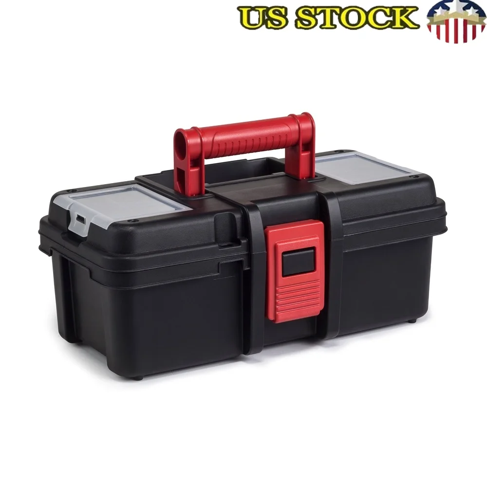 13 นิ้ว Heavy Duty กล่องเครื่องมือพลาสติกพร้อมจัดเก็บแบบพกพา DIY โรงรถหัตถกรรมงานอดิเรก Pad Lock Ready