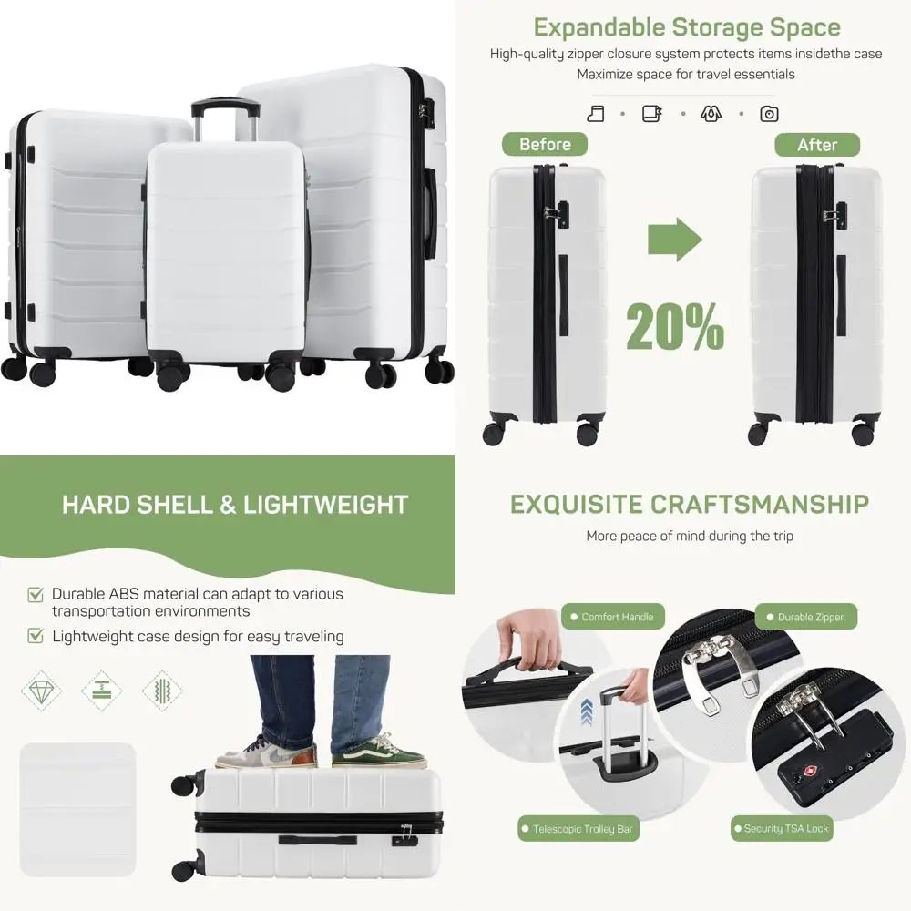 White 20-24-28 Inch Travel Luggage Set with Versatile Storage Options