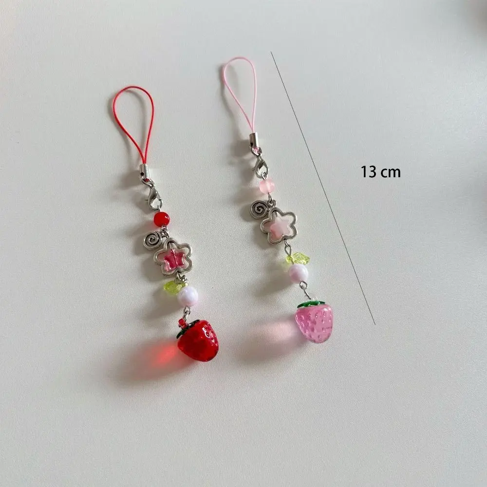 Cute Strawberry Mobile Phone Strap Beaded Fruits Mobile Phone Key Chain Bag Pendant Y2K Phone Charm Rope