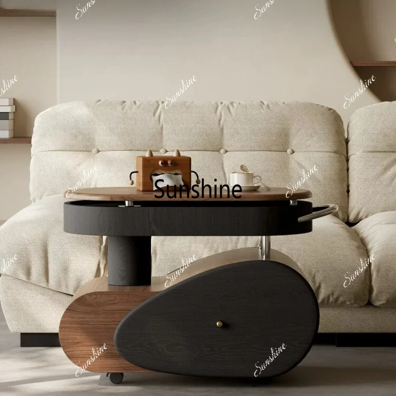 Retro removable lifting side table light luxury high-end living room trolley coffee table