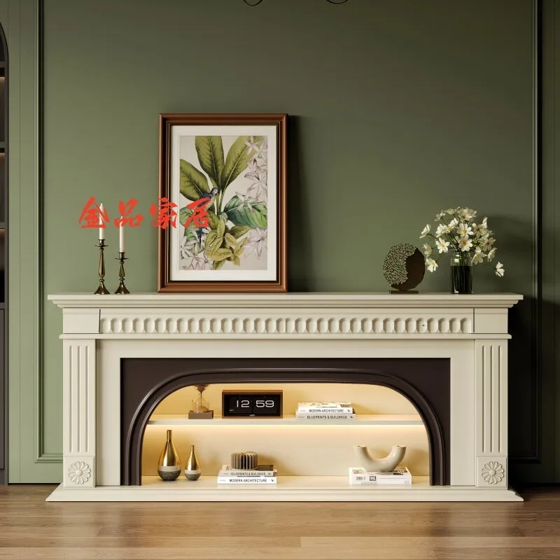 Customized Fireplace Decorative Cabinet Solid Wood Simulation Rack Living Room Cocoa Egg Milk TV Fireplace