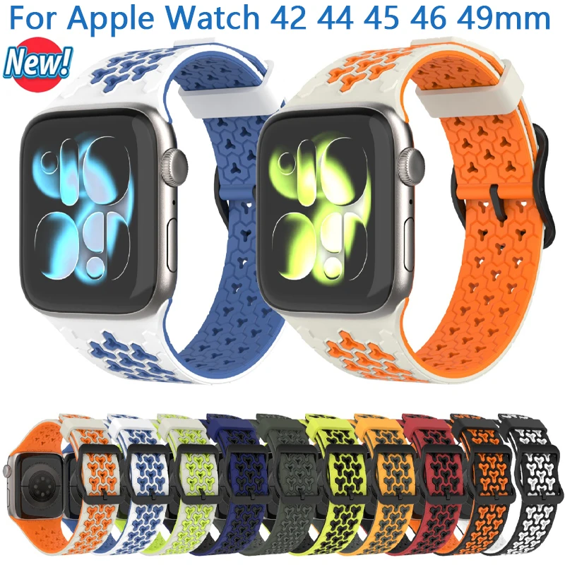 Breathable Silicone Two-Tone Strap For Apple watch band Ultra 3 2 Series 11 10 9 iWatch 42mm 44mm 45mm 46mm 49mm Correa Bracelet