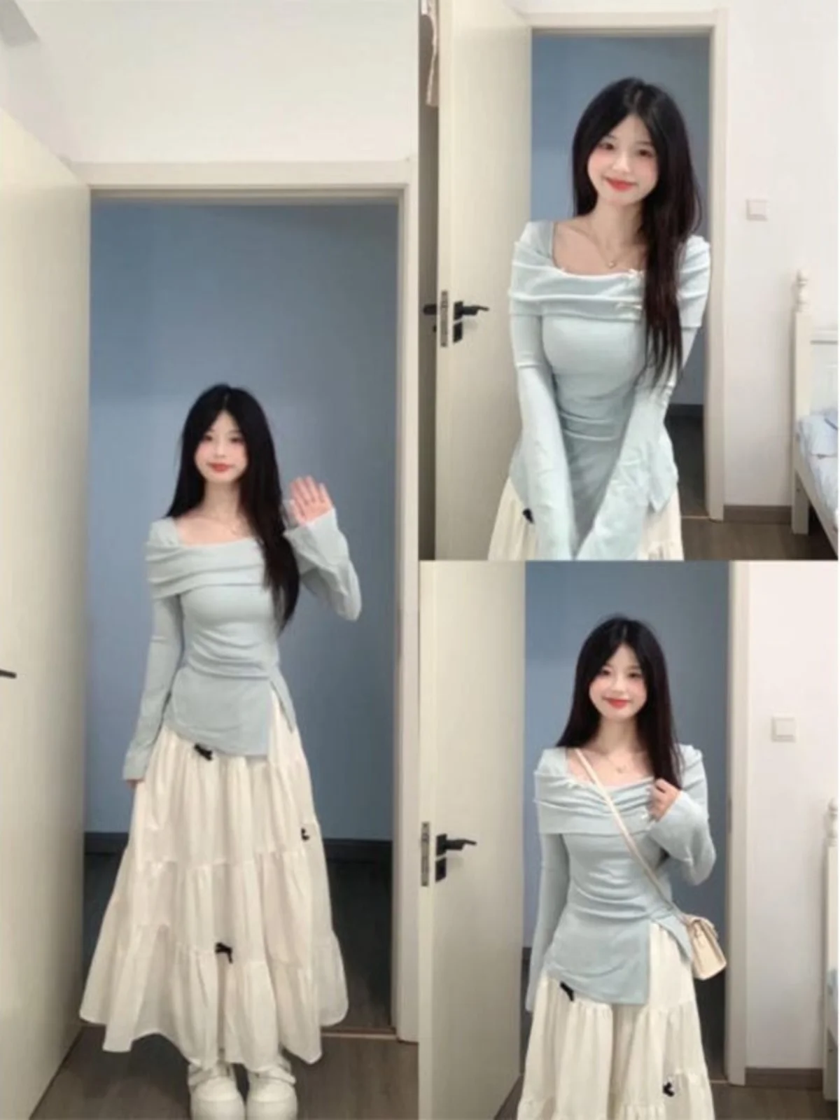 

Потрясающий комплект из топа на одно плечо и юбки для женщин: дизайнерская модель для ранней осени, сексуальная футболка с длинным рукавом и юбка с завязками на высокой талии.