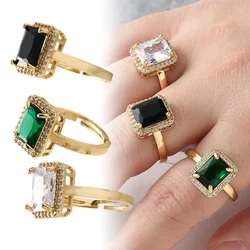 Ring for Women Inlaid Square Zircon Rings Adjustable Copper Gilding Vintage Aesthetic