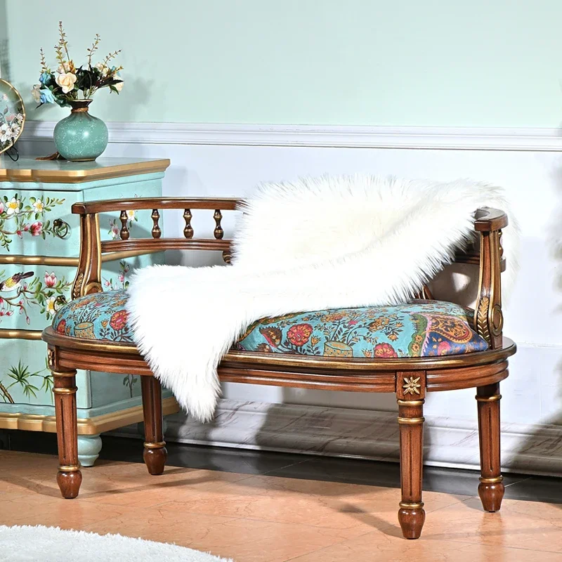 

Solid Wood Double Chair Living Room Balcony Leisure Chair European Style Single-Seat Sofa Chair Bench