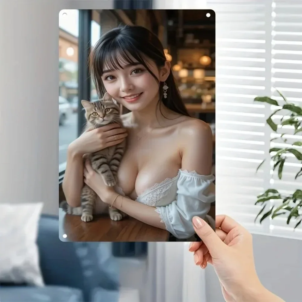 Ktownvibe Koreanisches Katzen-Retro-Metallschild, Vintage-Wanddekoration aus robustem Eisen