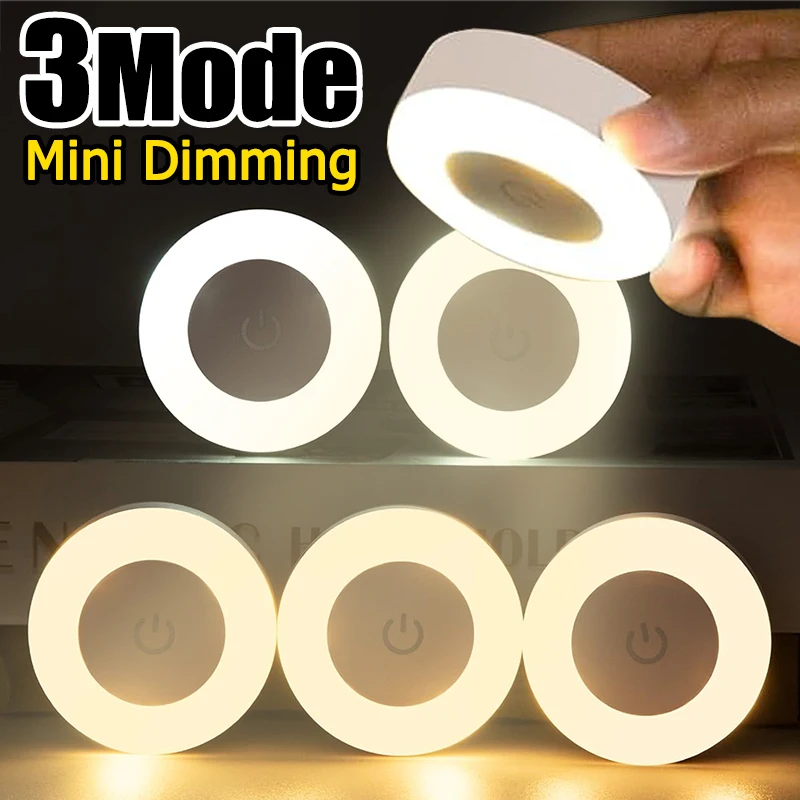 Lampu malam LED Mini Sensor sentuh portabel, lampu dinding dasar magnetik 3 mode, dapat diisi ulang USB untuk ruang tamu, lorong, kamar tidur