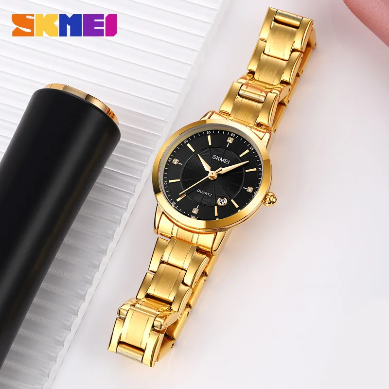 Imagem -04 - Skmei Skmei Diamond-embedded Thin Steel Belt Womens Ver Casual Womens Ver Impermeável Folha Calendário Quartz Ver