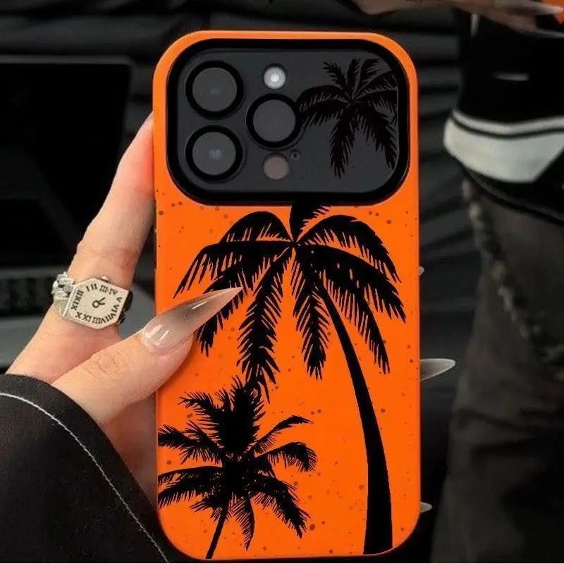 Simple and Creative Coconut Tree Large Window Soft Phone Case Back Cover Anti Drop Suitable for IPhone 17 16 ProMax15 14 13 Plus