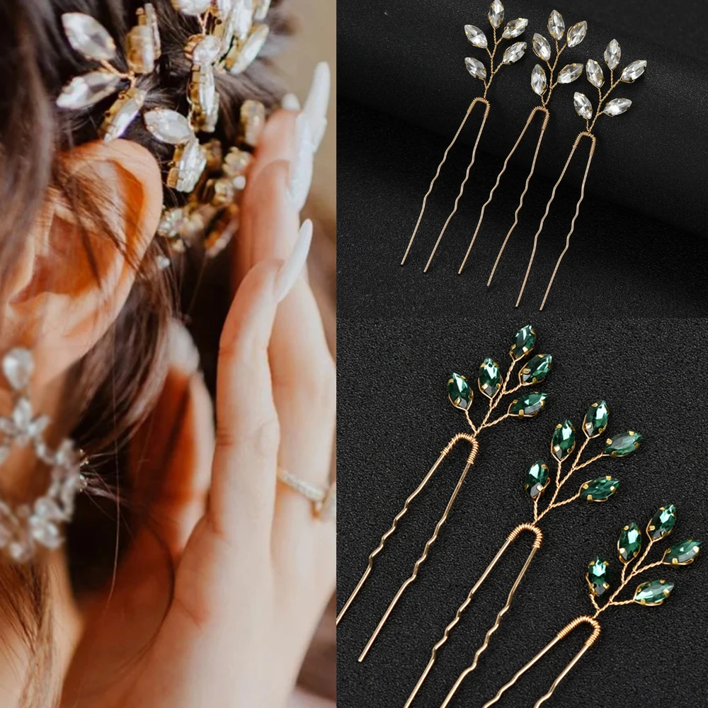 3PCS Bridal Wedding Hair Accessories Gold Color Leaf Hair Pins Clips for Women Jewelry Bride Headpiece Headwear Headdress Gifts