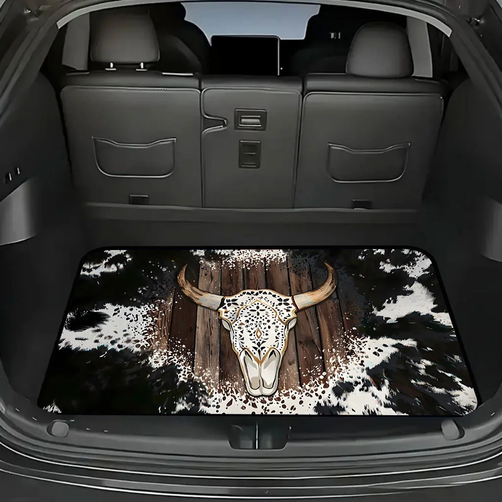 1pc, Cargo Liners With Bull Skull Design + Bohemian Style Trunk Mat, Durable And Machine Washable, Suitable For Sedans, Trucks,