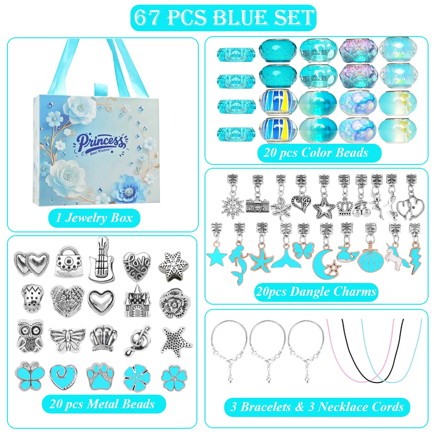 Il nuovo kit per l'artigianato di gioielli a tema blu da 67 pezzi è perfetto per l'artigianato di compleanno, Natale e set di gioielli di Capodanno 2026